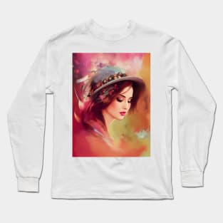 Abstract Paint Smear Young Woman Colorful Fall Floral Long Sleeve T-Shirt